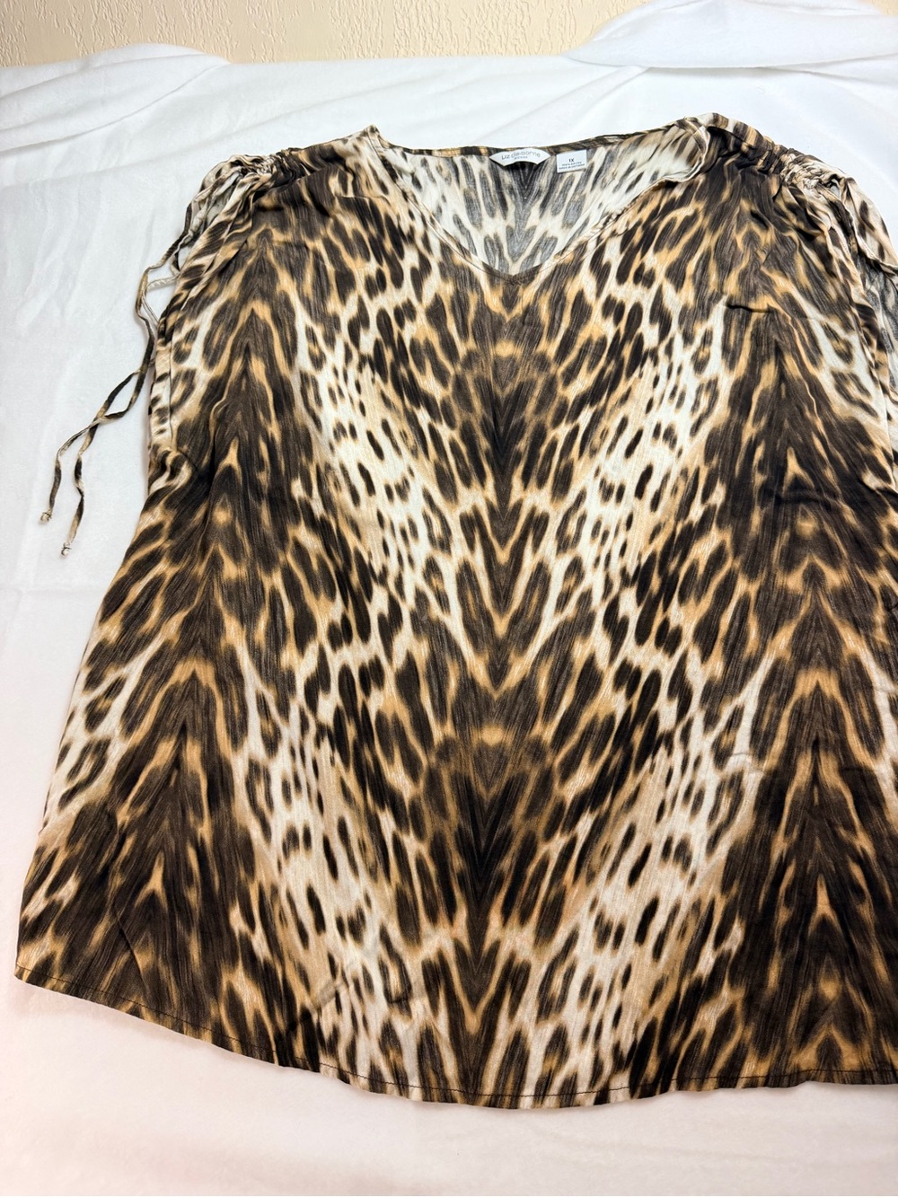 Liz Claiborne Leopard-Print V-Neck Tunic in Brown and Cream